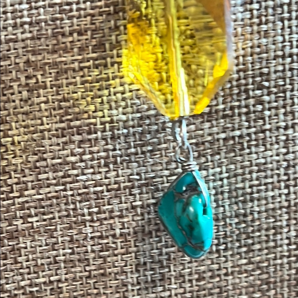 Unique Silver Necklace with Yellow and Turquoise Accents - Picture 5 of 10